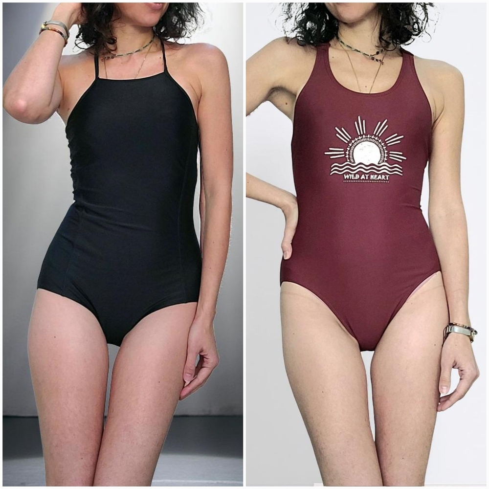 NWOT Black and Maroon Wild At Heart Women's One - Piece Swimwear Duo